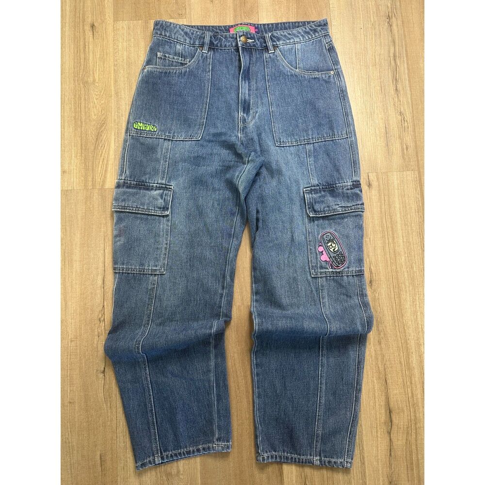 Empyre Women's 12 Dark Blue Denim Carpenter Cargo Wide Leg Jeans